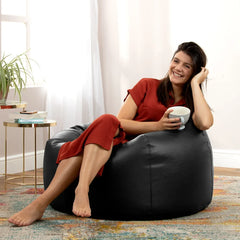 Faux Leather Lounger Black Bean bag - Taushif #