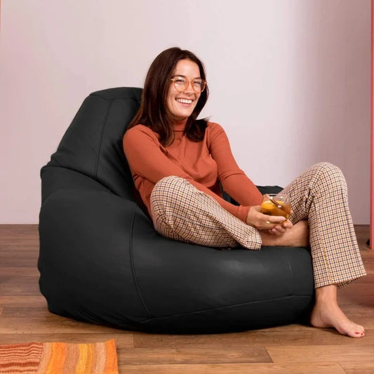 Genuine Leather High Back Black Bean bag - Taushif #