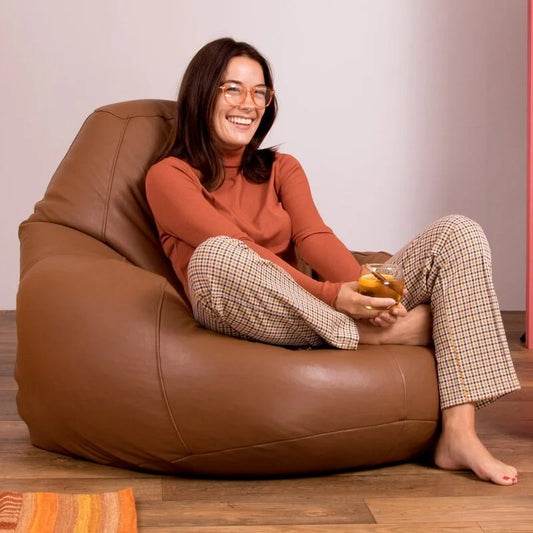 Genuine Leather High Back Tan Bean bag - Taushif #