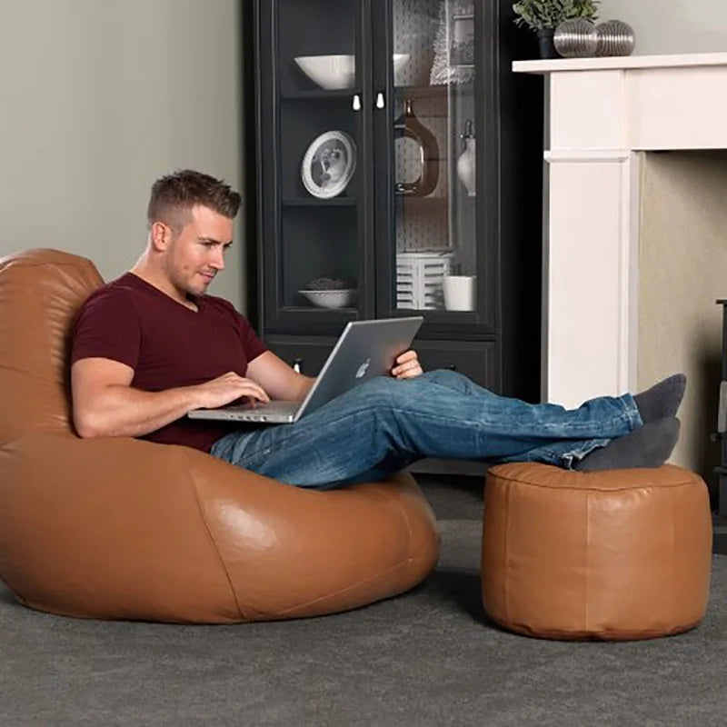 Genuine Leather Tan Pouf Footrest - Taushif #