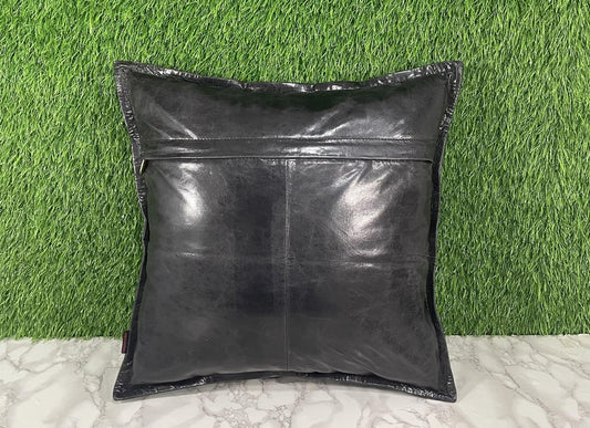 Genuine Leather Black Crunch Cushion Cover