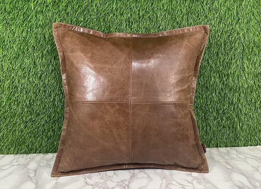 Genuine Leather Brown Crunch Cushion Cover