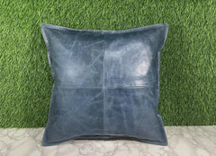 Genuine Leather Blue Crunch Cushion Cover