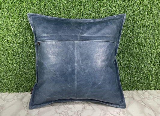 Genuine Leather Blue Crunch Cushion Cover