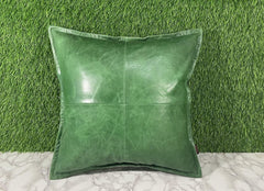 Genuine Leather Green Crunch Cushion Cover