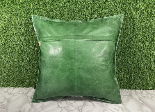 Genuine Leather Green Crunch Cushion Cover