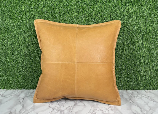 Genuine Leather Yellow Crunch Cushion Cover