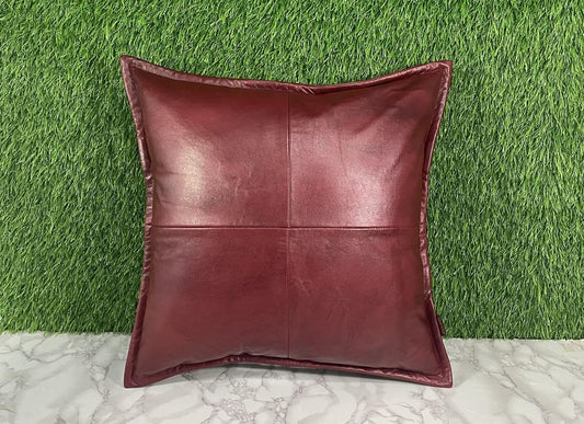 Genuine Leather Antique Red Cushion Cover