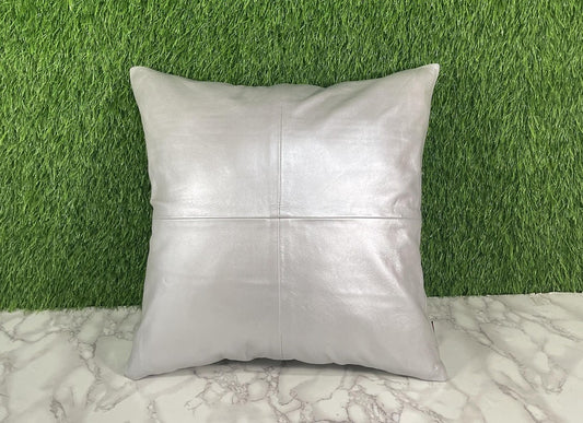 Genuine Leather Silver Cushion Cover