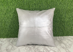 Genuine Leather Silver Cushion Cover