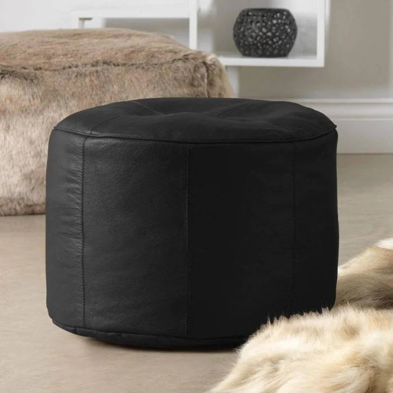 Genuine Leather Black Pouf Footrest - Taushif #