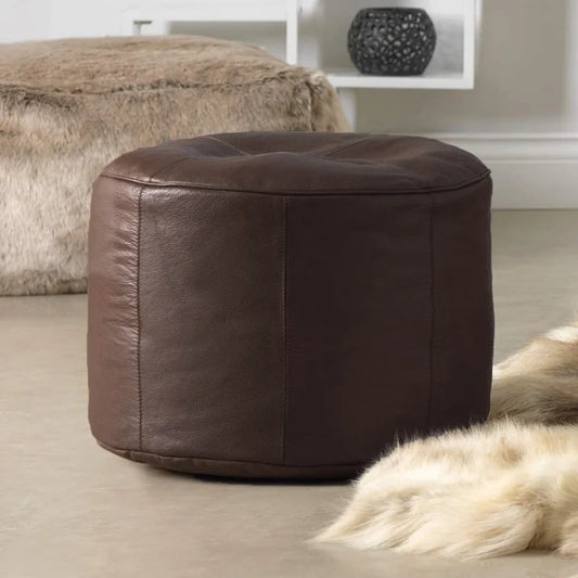 Genuine Leather Brown Pouf Footrest - Taushif #