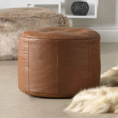 Genuine Leather Tan Pouf Footrest - Taushif #