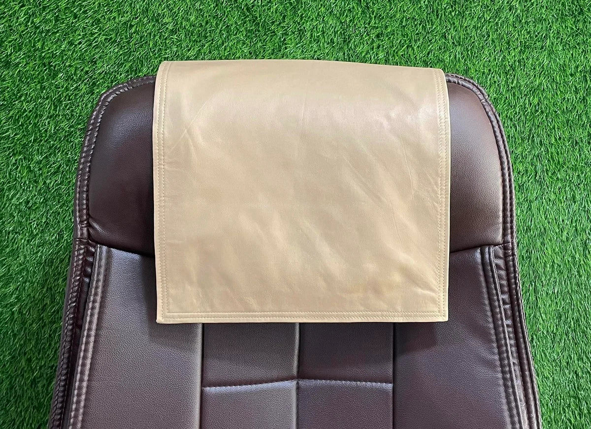 Genuine Leather Beige Slipcover Headrest - Taushif #