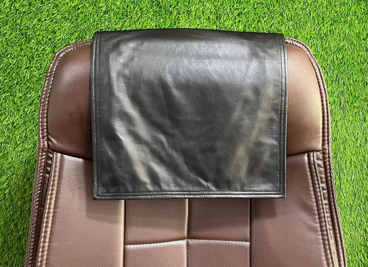 Genuine Leather Black Slipcover Headrest - Taushif #