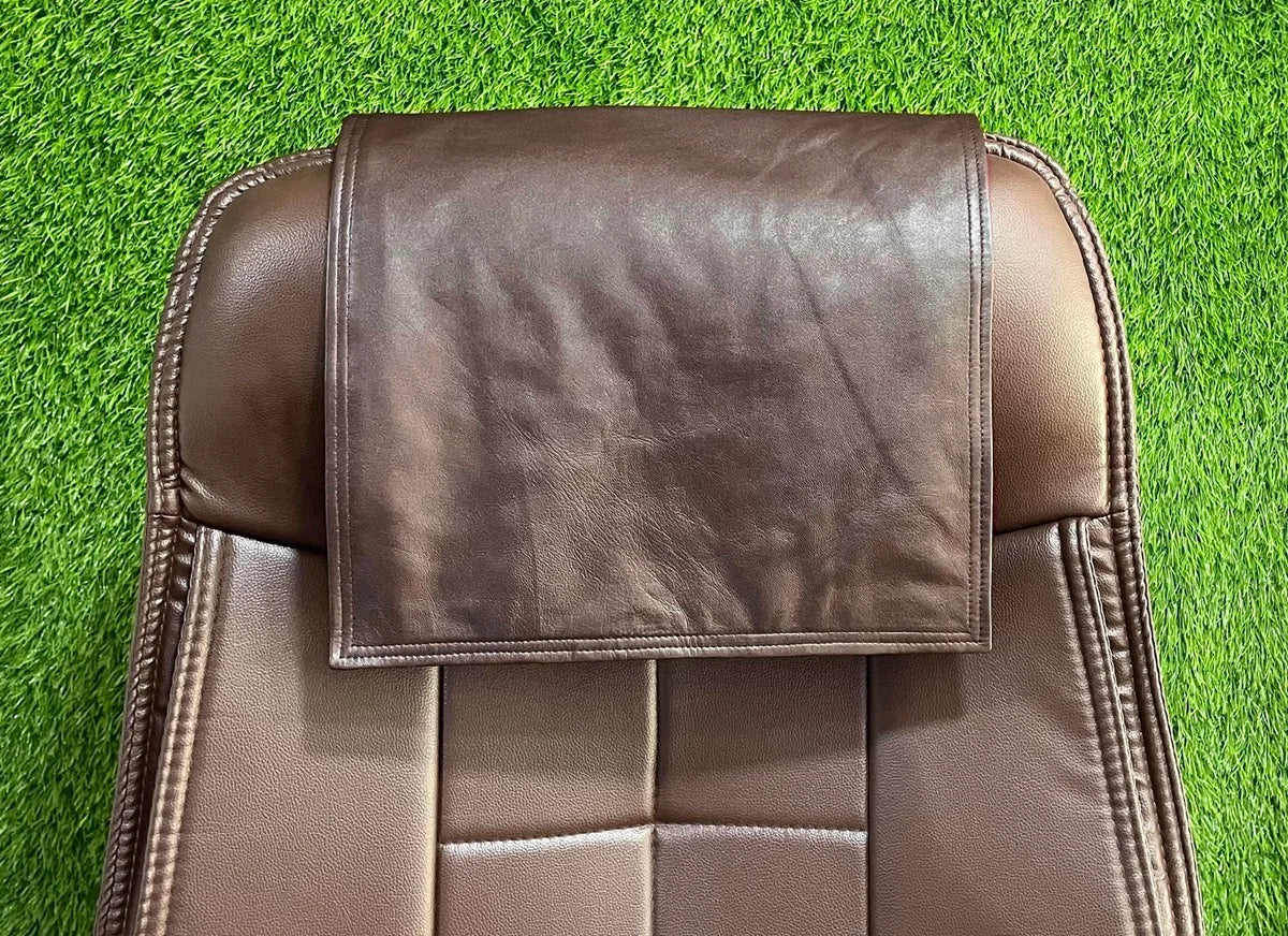 Genuine Leather Brown Slipcover Headrest - Taushif #