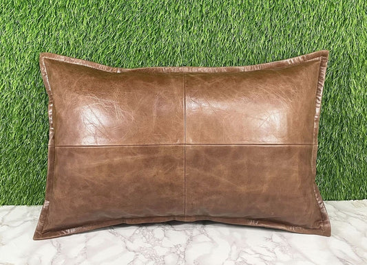 Genuine Leather Brown Crunch Pillow Cover