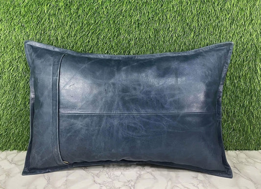 Genuine Leather Blue Crunch Pillow Cover