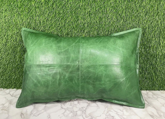 Genuine Leather Green Crunch Pillow Cover