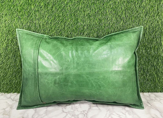 Genuine Leather Green Crunch Pillow Cover