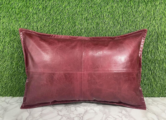 Genuine Leather Maroon Crunch Pillow Cover