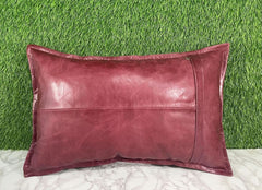 Genuine Leather Maroon Crunch Pillow Cover