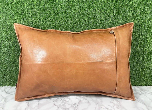 Genuine Leather Tan Crunch Pillow Cover