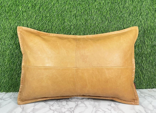 Genuine Leather Yellow Crunch Pillow Cover