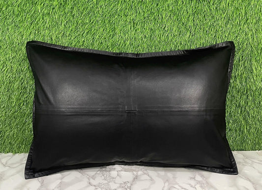 Genuine Leather Black Pillow Cover