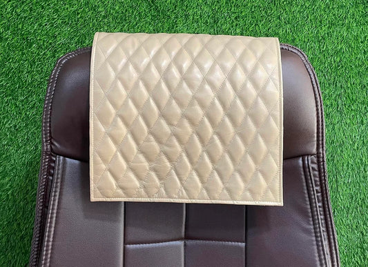 Genuine Leather Beige Quilted Slipcover Headrest - Taushif #