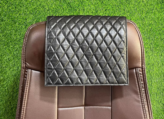 Genuine Leather Black Quilted Slipcover Headrest - Taushif #