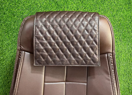 Genuine Leather Brown Quilted Slipcover Headrest - Taushif #