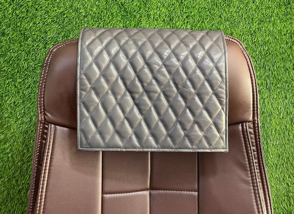 Genuine Leather Gray Quilted Slipcover Headrest - Taushif #