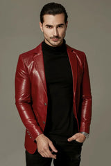 Urban Maestro Men Leather Blazer Red - Taushif #