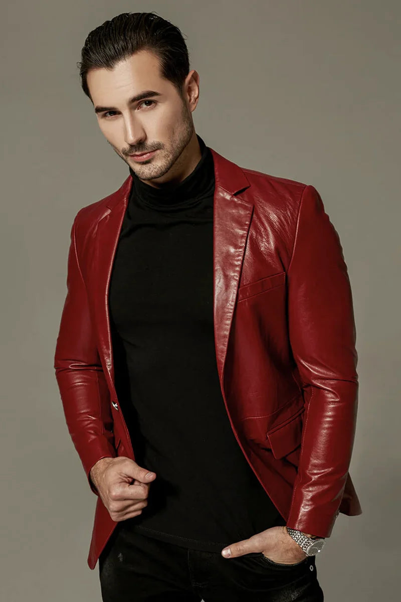 Urban Maestro Men Leather Blazer Red - Taushif #