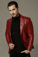 Urban Maestro Men Leather Blazer Red - Taushif #