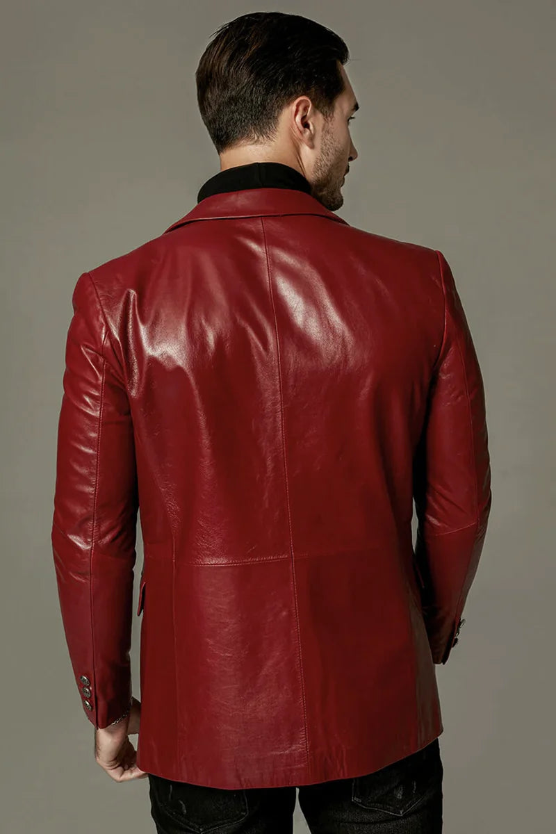 Urban Maestro Men Leather Blazer Red - Taushif #