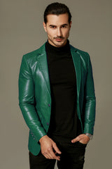 Urban Maestro Men Leather Blazer Green - Taushif #