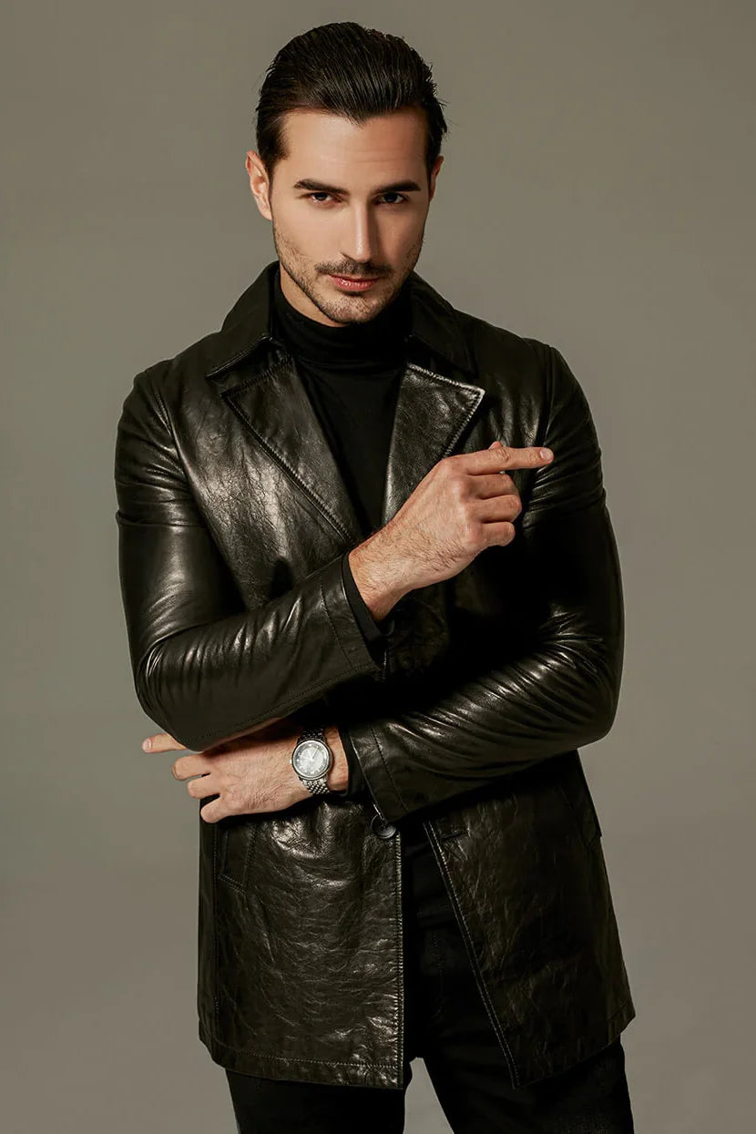 Midnight Maverick Men Leather Blazer - Taushif #