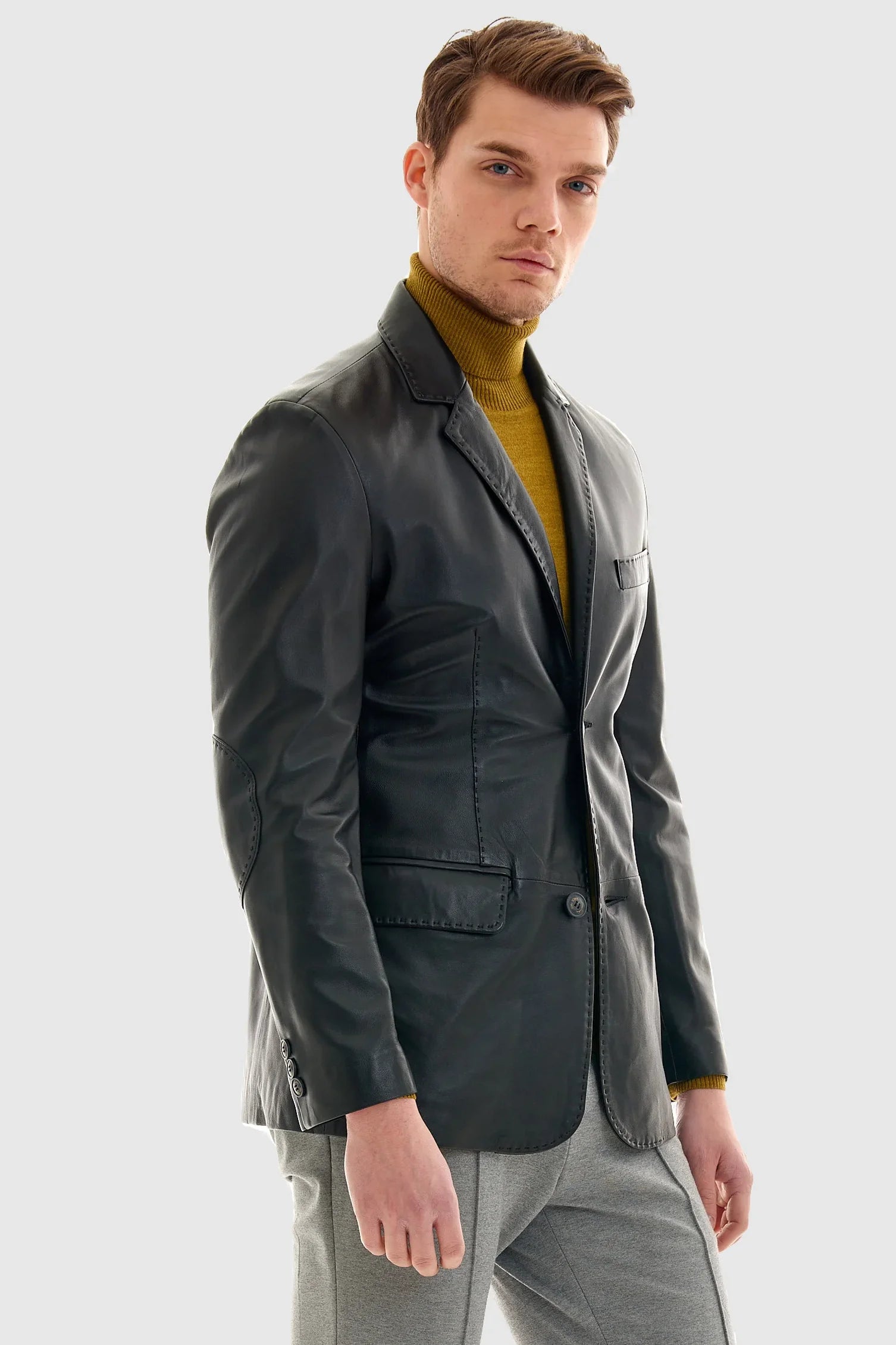 Refined Rebel Men Leather Blazer - Taushif #