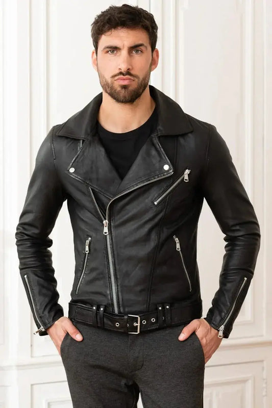 Viper Men Black Leather Biker Jacket - Taushif #