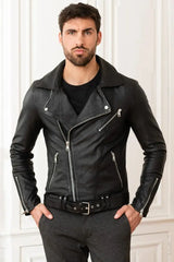 Viper Men Black Leather Biker Jacket - Taushif #