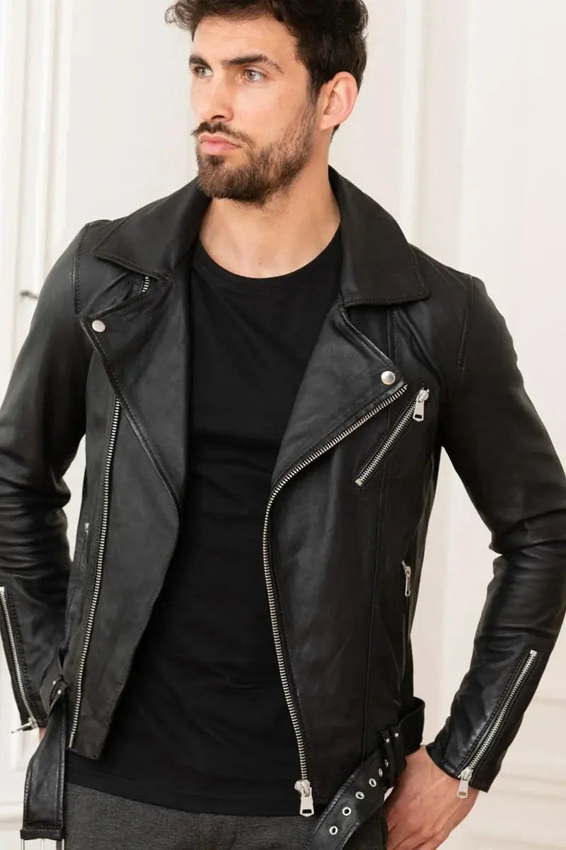 Viper Men Black Leather Biker Jacket - Taushif #