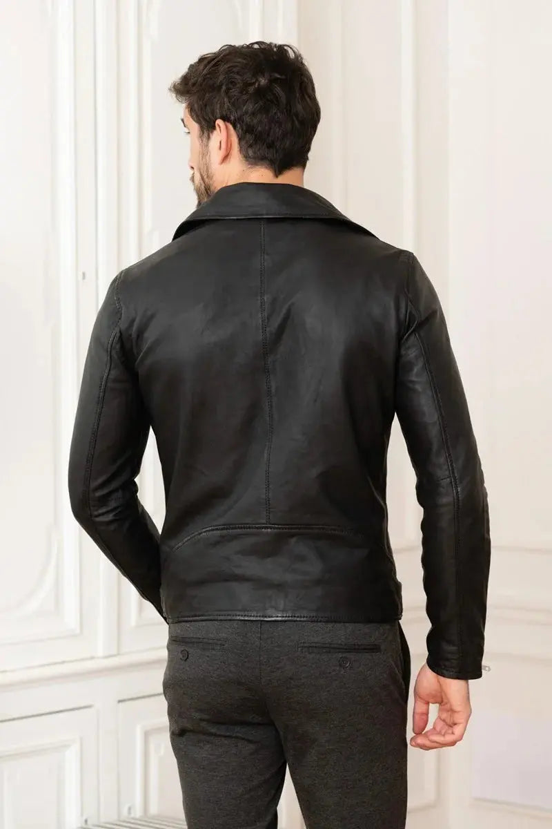 Viper Men Black Leather Biker Jacket - Taushif #