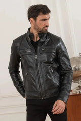 Rebel Men Black Leather Jacket - Taushif #