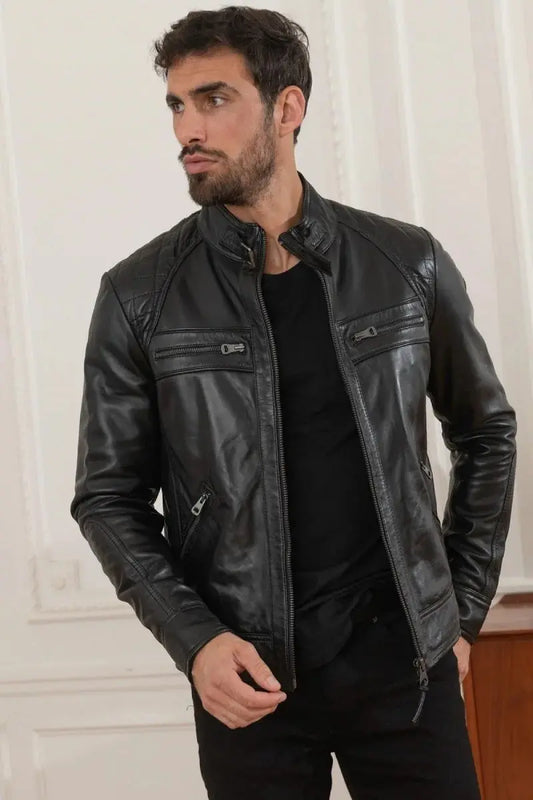 Rebel Men Black Leather Jacket - Taushif #