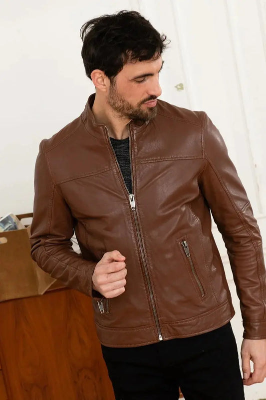 Outlaw Men Brown Leather Jacket - Taushif #