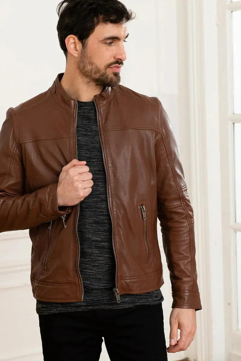 Outlaw Men Brown Leather Jacket - Taushif #