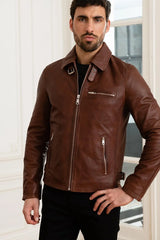 Phantom Men Brown Leather Jacket - Taushif #