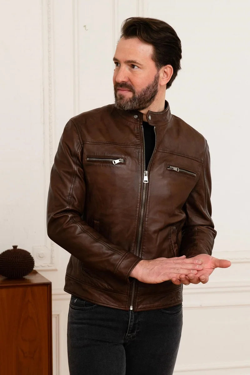 Fury Men Brown Leather Jacket - Taushif #